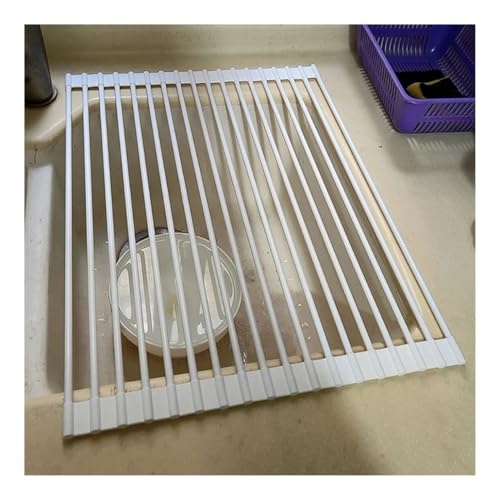 Escurreplatos plegable para colocar sobre el fregadero, escurridor enrollable, antideslizante, tapete de cocina (blanco, 43 x 33 cm)