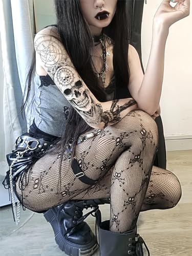 Image of Lunedear Black Fishnet Tights Net Leggings for Women | Halloween themed patterns mesh stockings breathable leggings