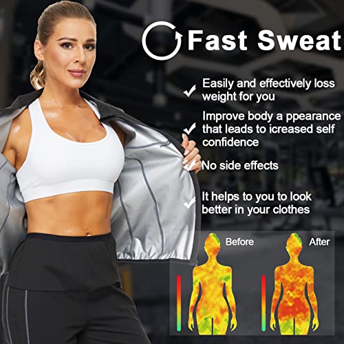 SEXYWG Terno de sauna para mulheres, jaqueta de treino, manga comprida, roupa de moletom emagrecedor
