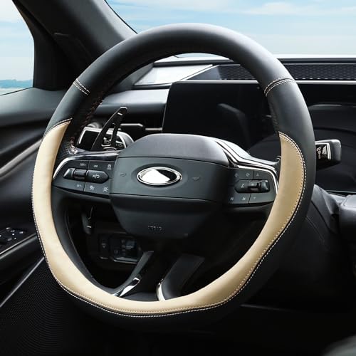 Image of Valleycomfy Microfiber Leather Steering Wheel Cover Universal 15 inch (Beige)
