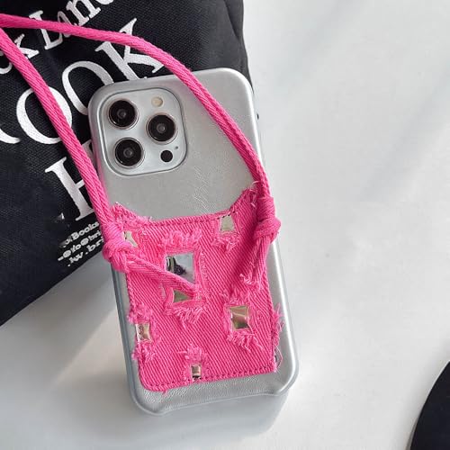 Étui de téléphone avec porte-cartes en toile pour iPhone 14 Pro Max rose