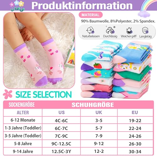 Welwoos Kinder Baby Mädchen Socken Anti Rutsch Rutschfeste Geschenk Baumwolle Socken Mädchen 12 Paare 26-30(Blume)