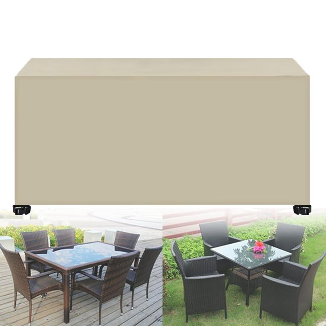 Housse Salon de Jardin Imperméable Housse de Protection de Chaise Table Exterieur Rectangulaire Bâche Salons de Jardin 420D Oxford Tissu Anti-UV Couverture de Meubles Beige 190x130x90cm