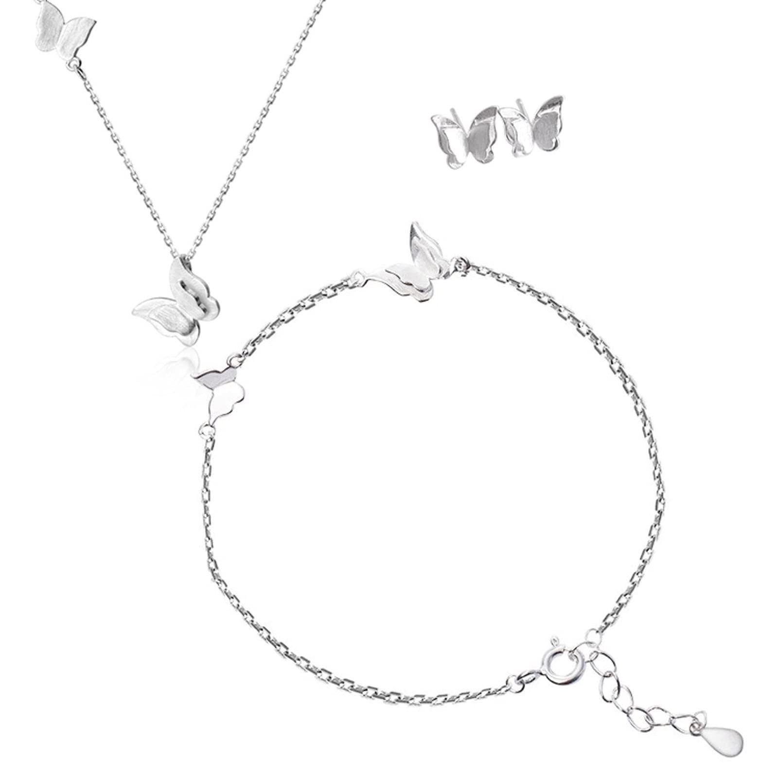 HCMA HCMA Collar de Mariposa Dulce de Plata 925 + Pendientes + Pulsera para Mujer Conjuntos de Joyas Regalo para niña Conjunto de joyería para Fiesta de Boda