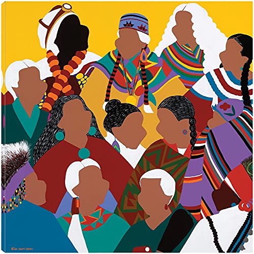 Fine Art Canvas Council of Indigenous Grandmothers Canvas Wall Decor by Artist Synthia SAINT JAMES for Living Room, Bedroom, Bathroom, Kitchen, Office, Bar, Dining & Guest Room - Ready to Hang - 22 in x 22 in