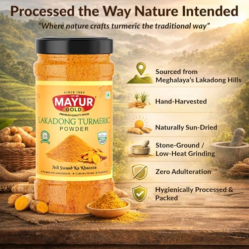 Image of Mayur Gold Lakadong Turmeric Powder (200gm), High Curcumin Certified (8-12%) 100% Pure & Chemical Free Haldi, Sourced From Meghalaya - Sun-Dried & Hand-Harvested Culinary Grade Spice