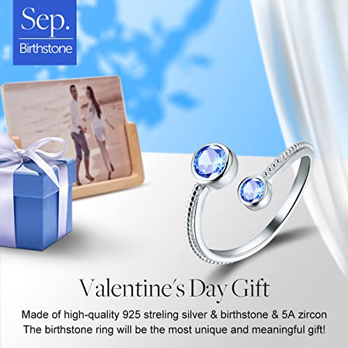 S925 Sterling Silver Birthstone Adjustable Ring January Birthstone Birth Month Open Ring Birthday Gifts for Women2