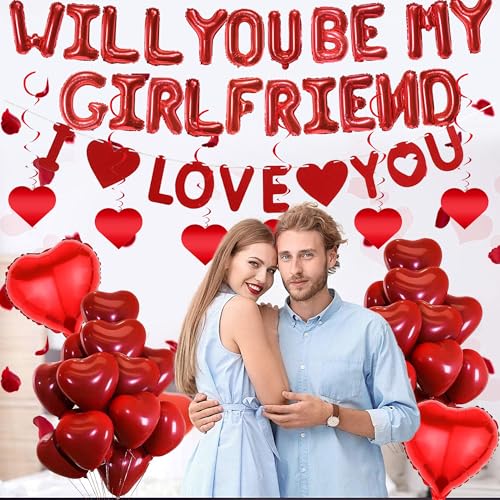 Will You Be My Girlfriend - 554 Pcs Proposal Decorations Including I Love You Banner Heart Foil Balloon Red Letter Balloons Artificial Rose Petals For Valentine Day Supplies - Image 5