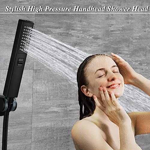 Shower Head, Rain Shower Head With Handheld,High Pressure 8'' Rainfall Stainless Steel Shower Head / 2 Settings Handheld Shower Combo With Shower Holder And 78'' Explosion-Proof Hose (Black) #TOP6