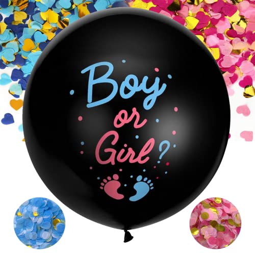 Gender Reveal Luftballon mit Konfetti 36 Zoll Boy or Girl Latexballon Geschlecht Verkünden Groß Ballon mit Konfetti Nadel Einfaches Befüllen und geeignet für Helium Gender Reveal Party