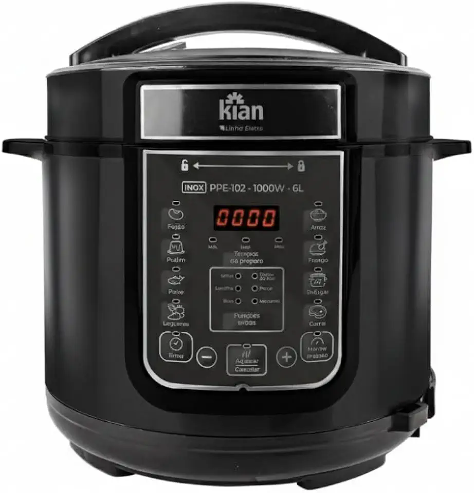 Panela de Pressão Elétrica Kian PPE-102 Capacidade 6 Litros Silenciosa 1000W Painel Digital com 14 Receitas Cuba Antiaderente (110, Volts)