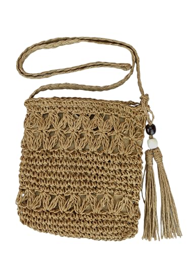 Women's Straw Woven Crossbody Shoulder Bags Summer Beach Boho Crochet Handbag Purse with Tassel Chain