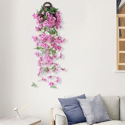 Miniatura 3 de LUOZZY Simulación de flores colgantes de vid con cesta, flores de cerezo falsas para decoración del hogar (rosa, 37.4 in)