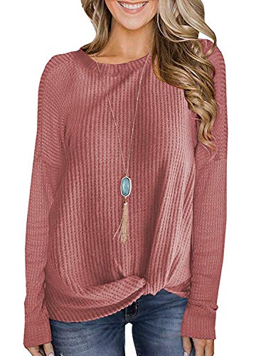 MarinaPrime Womens Waffle Knit Top Henley Shirts for Women-XL,RustRed