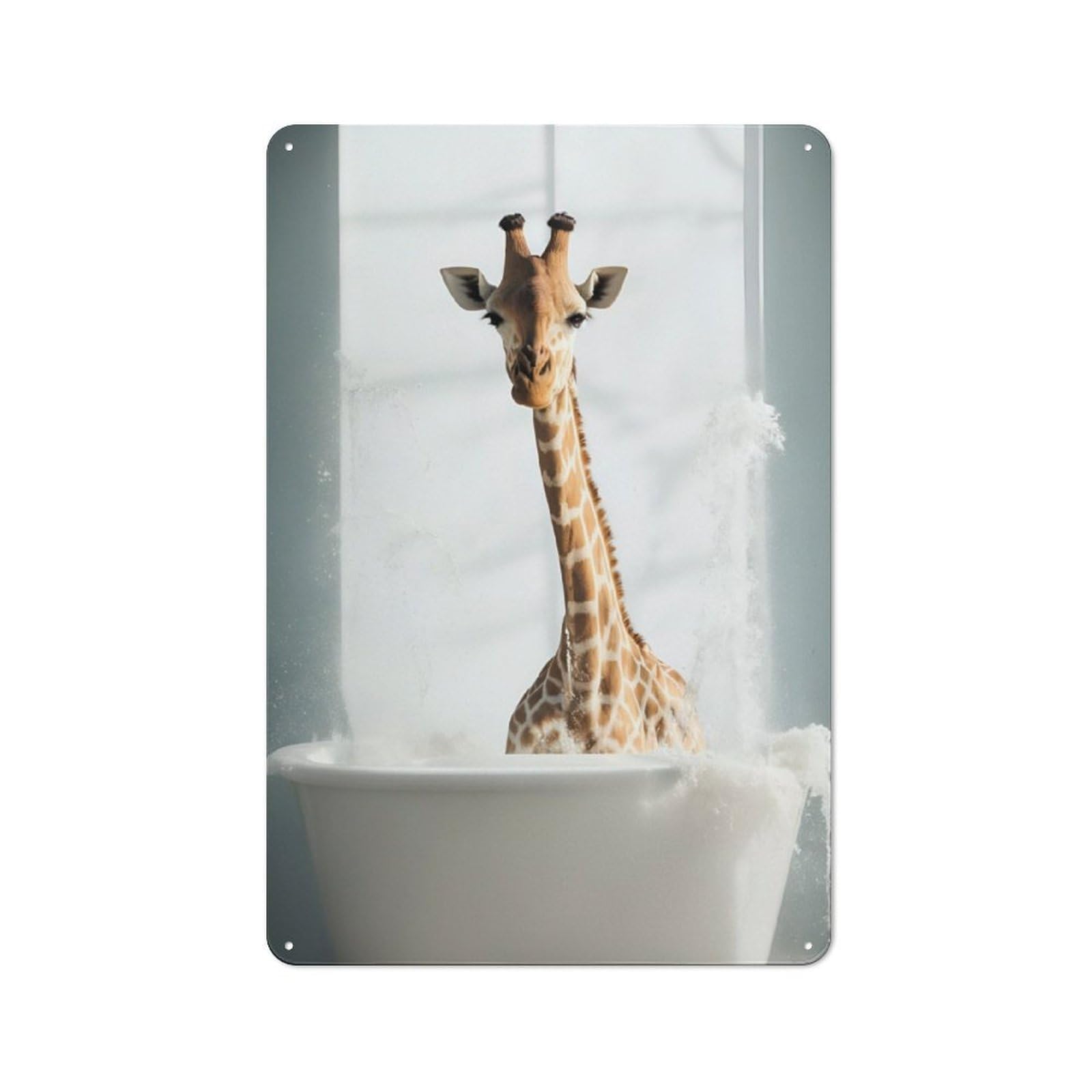 Happy Giraffe in The Bath Rustic Tin Sign 30x20cm for Living Room Or Hallway, Suited to Living Room Decor Lovers