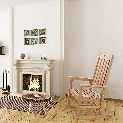 Vaneventi Outdoor Rocking Chair With 350Lbs Support, All-Weather Oversized Outdoor Chair, Fade-Resistant Porch Rocker Chair, 34L 27W 46.8H (Teak) #TOP5
