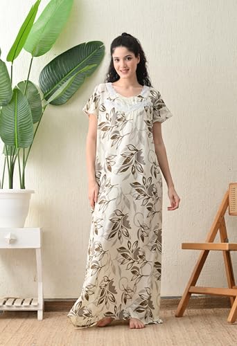 Image of Ichaa Women's Rayon Printed Round-Neck Nighty with Pocket, in Plus Sizes