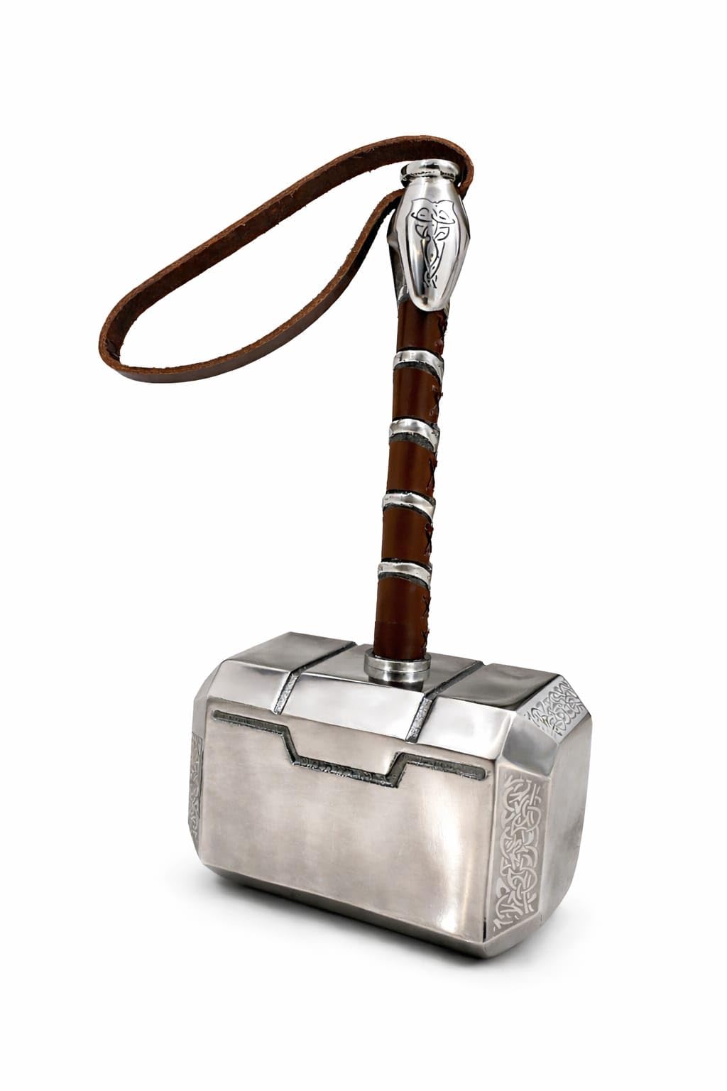 Gritowena Thor Hammer Replica with Leather Handle, Silver