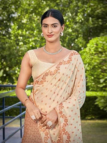 Image of MANOHARI Women's Trendy Banarasi Satin Silk Woven Saree with Heavy Jacquard Work, Elegant Design for Women with Lace Border Unstitched Blouse Piece for Weddings & Festive Occasions