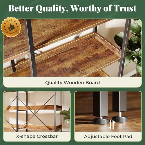 Huuger 6 Tier Bookshelf, Corner Bookshelf with 12 Open Shelves and Raised Baffle, 47.2 Inch Straight Wide Bookcase with Metal Frame and Wooden Board, Adjustable Feet, Rustic Brown by Huuger - Image 7