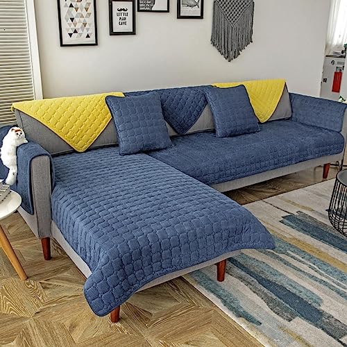 ZBYY Housse de coussin de canapé d'angle 3/2/1/4 places en forme de L - En velours épais - Antidérapante - Réversible - Matelassée - Lavable - 1 - Bleu foncé - 70 x 120 cm