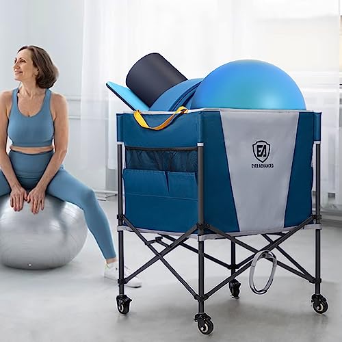 EVER ADVANCED Rolling Ball Storage Cart with Lockable Wheels, 33 x 22.8in Collapsible Garage Sports Equipment Organizer for Volleyball Basketball Tennis Toy Storage Multi-Sport Family Gym