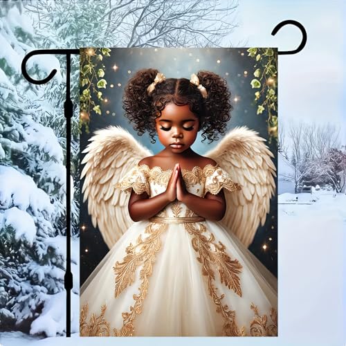 Image of BlissYard Christmas Angel Garden Flag 12x18 Inch Polyester | Double sided polyester, Christmas praying angel gold dress design, faith inspired decor for holiday porch and yard