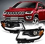 AKKON - Fits 2017-2021 Jeep Compass Halogen Reflector Type Projector Black Headlights Pair w/LED Tube DRL Replacement