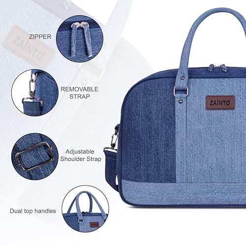 Image of Zainto Denim Duffel Bag for Men & Women | Stylish Weekender Travel Cabin Bag | Durable Denim Fabric with Shoulder Strap, Spacious Luxury Bag 7kg Flight