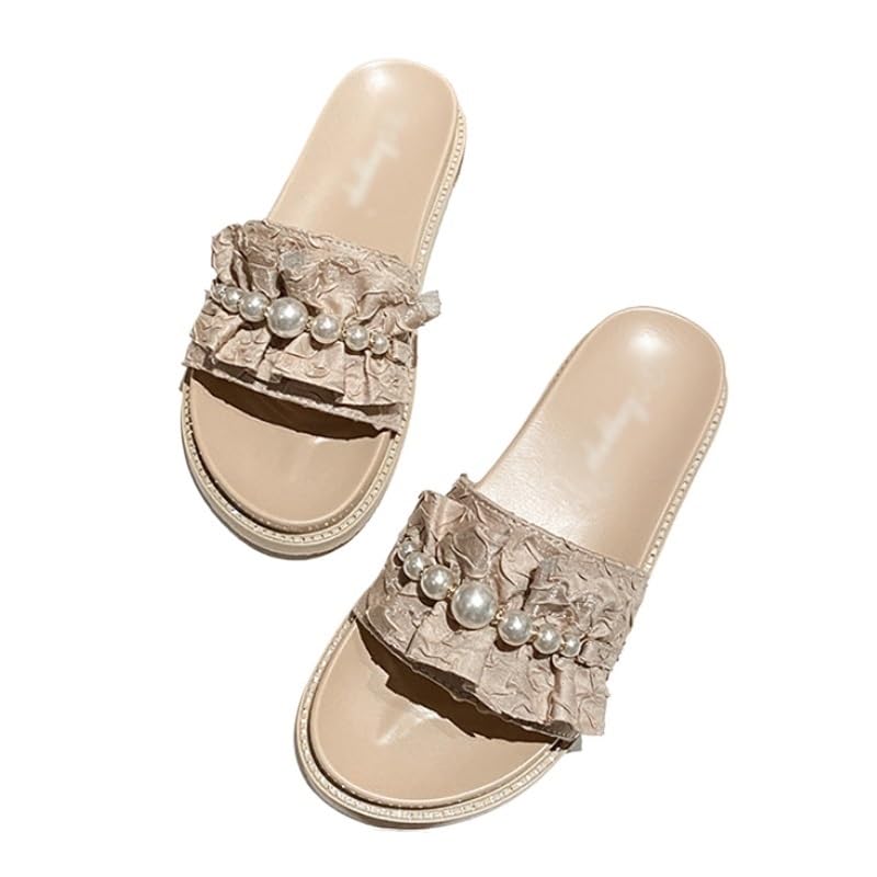 Wearing Versatile Sandals for External Wear Oversized Beach Slippers Thick Soled Pearl Slippers(36)2