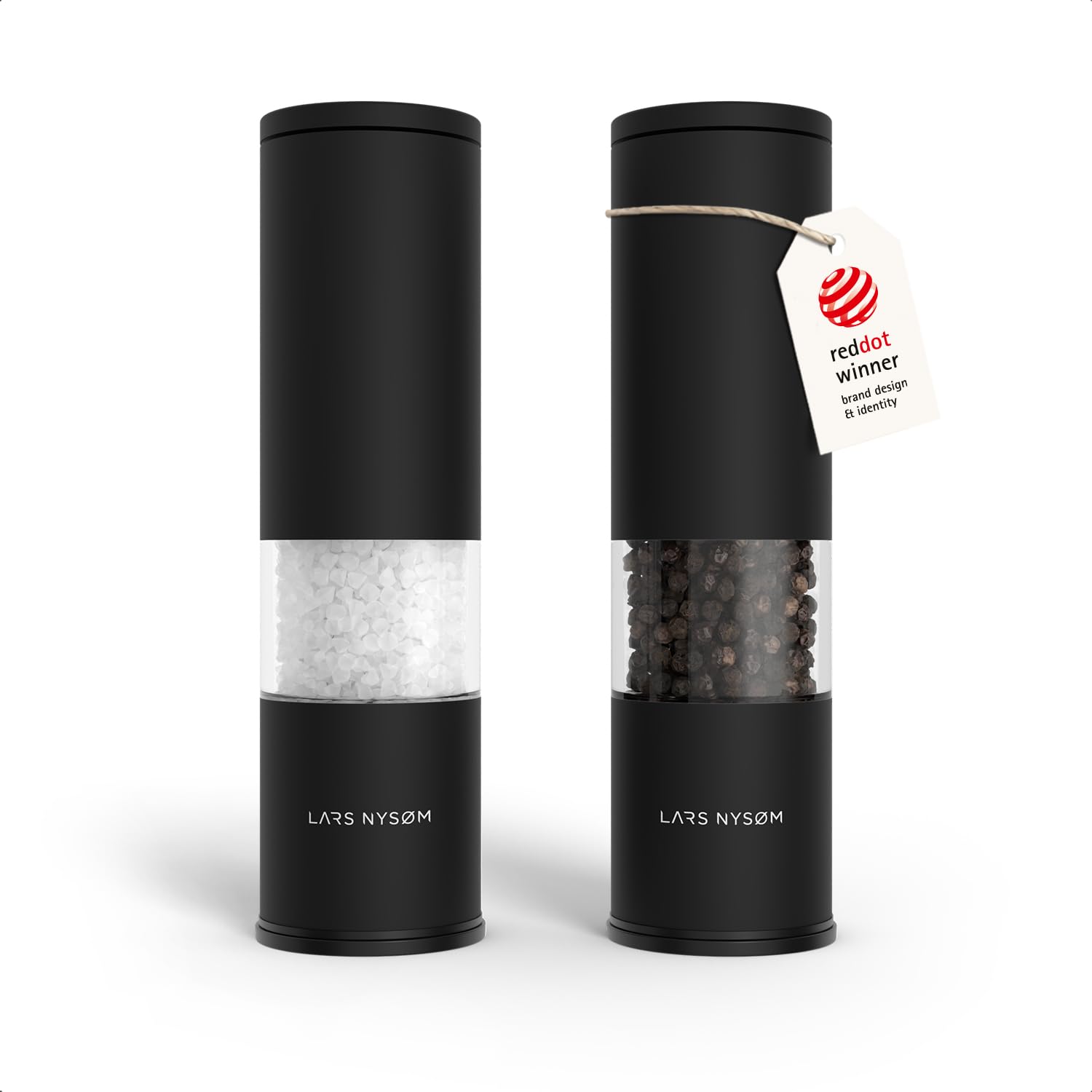 LARS NYSØM Salz und Pfeffermühle Set Manuell mit einstellbarem Keramikmahlwerk I Edelstahl Pfeffermühle und Salzmühle I Design Gewürzmühlen Set (2 Stück) (Carbon Black)