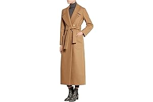 Women's Elegant Wool Blend Wrap Coat with Lapel Collar and Belt
