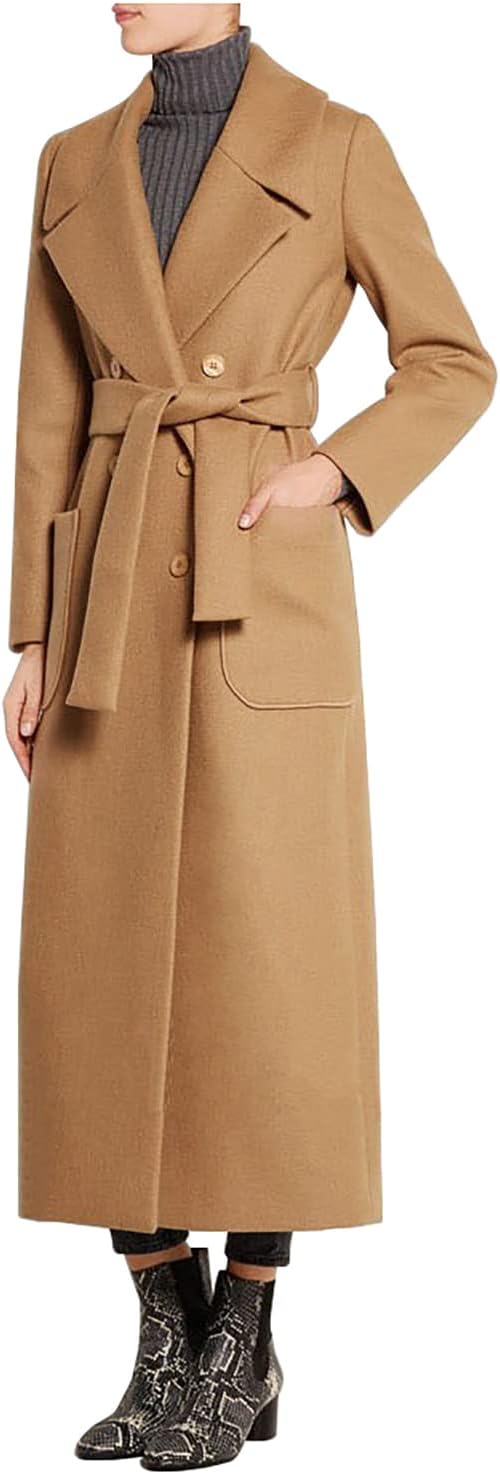 Women's Elegant Lapel Collar Double Breasted Regular Wool Blend Overcoat Coat Belt