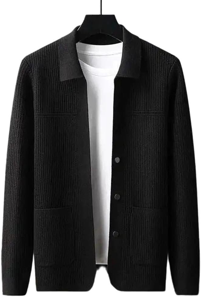 Men Knitted Cardigan Sweater Casual Button Lapel Vintage Long Sleeve Jumper