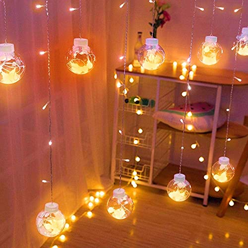 Image of Desidiya Decorative Wish Ball Orbs Led Curtain Lights for Diwali Christmas Wedding,2.5 M,Globe Curtain Lights (Pack of 1) Warm White Light (Plastic),98.42 inches