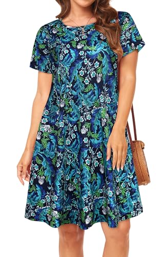 Image of Womens Summer Dresses Beach Casual Loose Tshirt Floral Short Sleeve Flowy Pockets Sundresses 2026