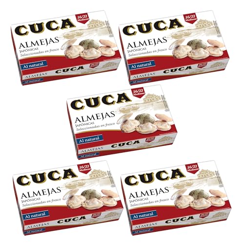 Cuca Almejas al natural 16/22 piezas tamaño mediano, 1 pack de 5 latas de 120gr