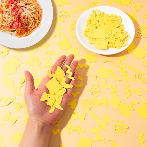 Image of BeYumi Italian Food Table Confetti - 300Pcs Pasta Party Decoration Supplies | Italian Themed Yellow Pasta Various Italy Noodle Paper Table Confetti for Birthday Dinner Baby Shower Food Party Supplies