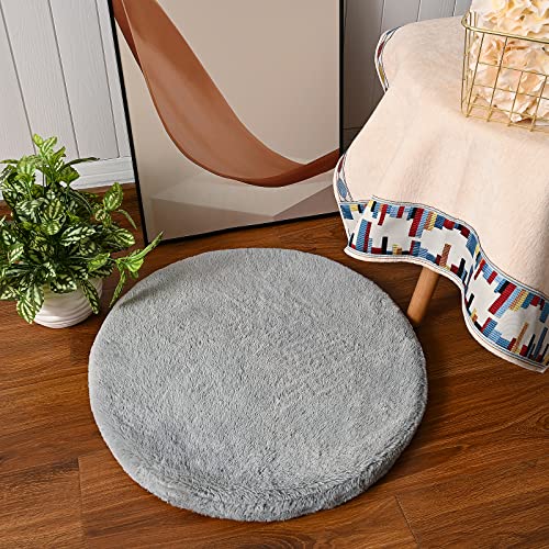 Rtizon Round Chair Seat Cushion, Grey Soft Furry Non-Slip Chair Pads, 18X18 Inches Circle Stools Seat Pads For Dining Kitchen Office Floor Car Chairs #TOP1