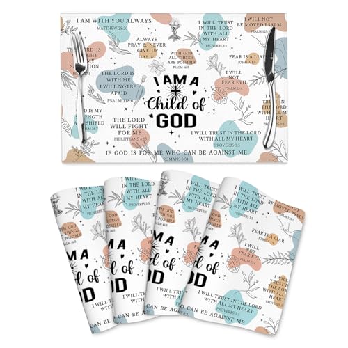 Christian Placemats Set of 4, Washable God Table Place Mats for Kitchen Holiday Party Farmhouse Decor Religious Happy Easter Day Decorative Place Mats 12"x18"
