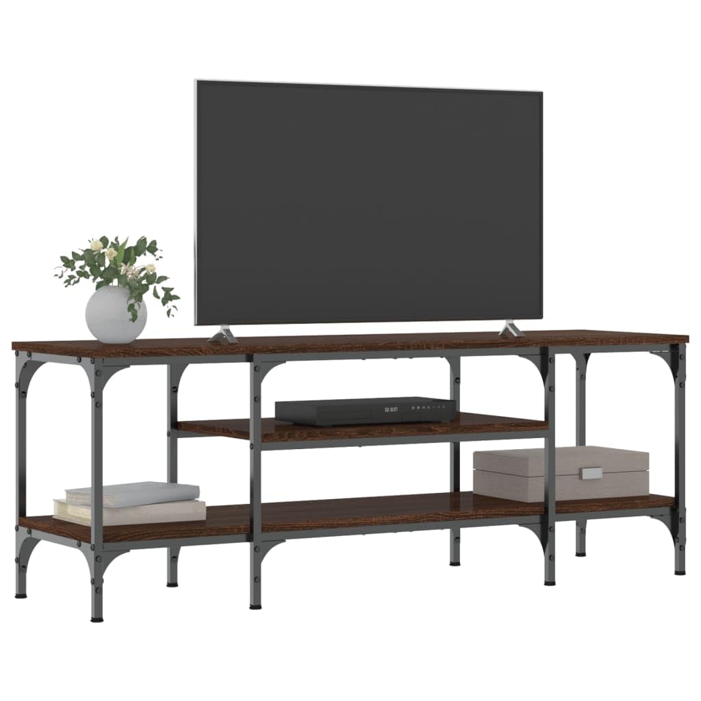 Mobile TV Consolino marrone effetto rovere 121 x 35 x 45 cm con ripiani e robusto piano superiore in legno e ferro per riporre e riporre oggetti