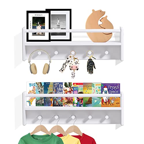 Azsky White Wall Mounted Nursery Book Shelves Floating Bookshelf For Room Decor 24 Inch Toys And Books Storage Organizer Hanging Wall Shelves A Set Of 2 #TOP25