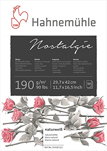 Hahnemühle 10628211 NOSTALGIE SKETCH PAD 190 G/M2, BLOCO DE DESENHO, TAM A3, 50 FLS,Branco Natural