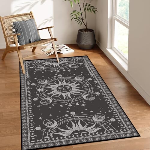 Sun and Moon Rug Boho Celestial Area Rugs for Bedroom Dorm Living Room Bohemian Occult Crescent Solar Stars Galaxy Floor Mat Pad Doormat Carpet,59" X 39",Tundora Tundora 3' x 5' (Rectangular