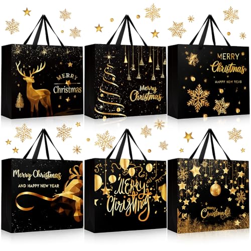 Sacs à friandises de fête de Noël haut de gamme à feuille métallique Merry dorée