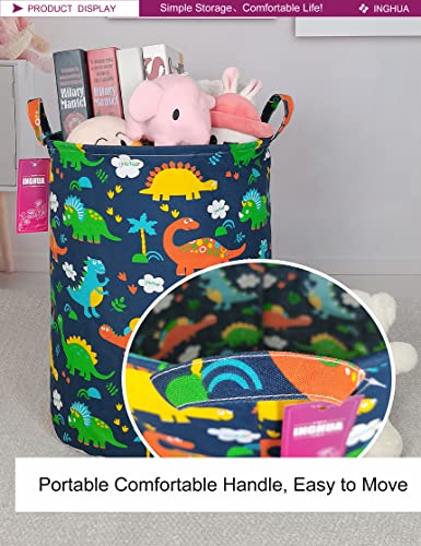 Image of Forest Dinosaur Laundry Hamper Large Canvas Fabric Storage Basket | Organizer Bin Dirty Clothes Collapsible Waterproof for College Dorms, Boys and Girls Bedroom,Bathroom