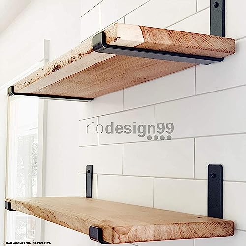 RIO DESIGN99 Mão Francesa 25cm Cantoneira Invertida - Preta - 4 Unidades - Reforçada Industrial Supo
