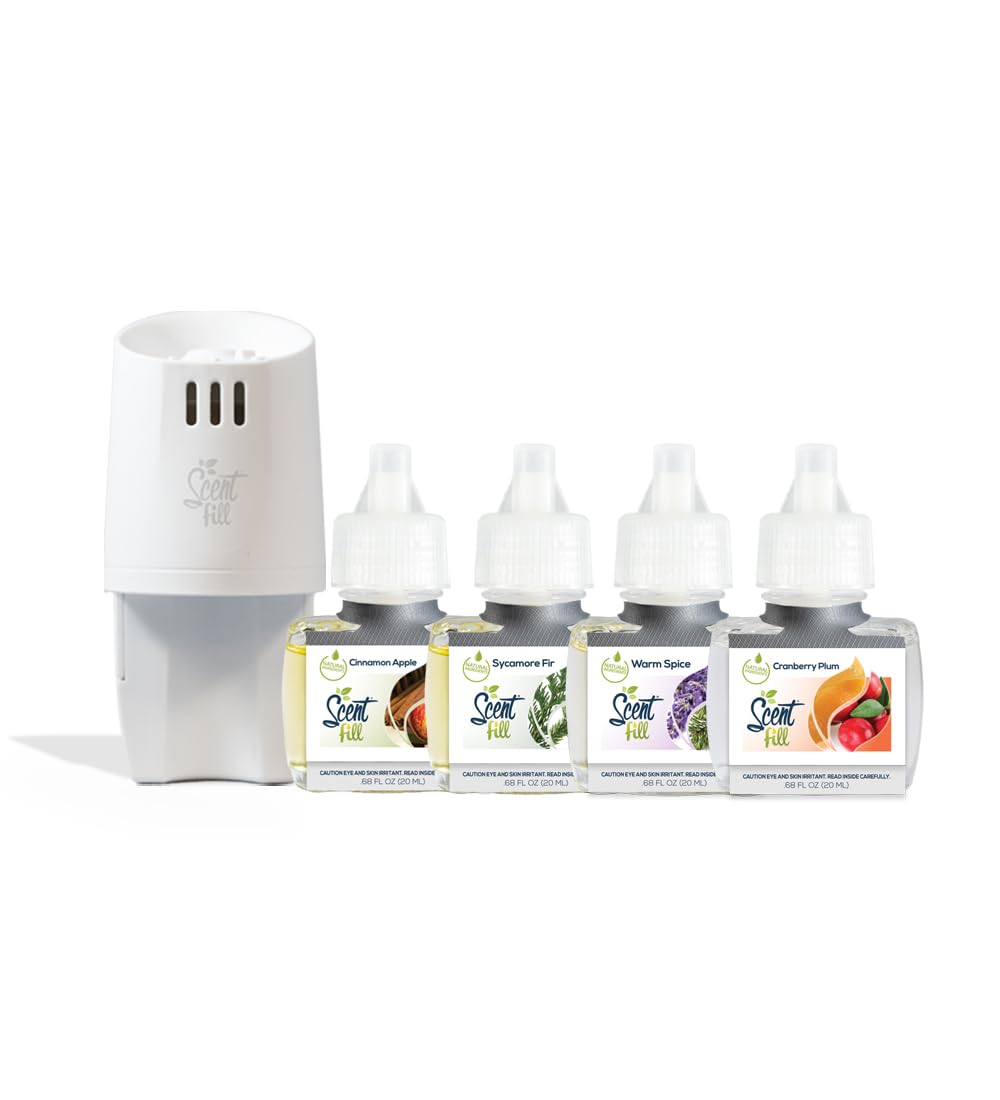 Scent FillHoliday Kit (Cinnamon Apple, Sycamore Fir, Warm Spice, and Cranberry Plum), 4 Refills + Diffuser