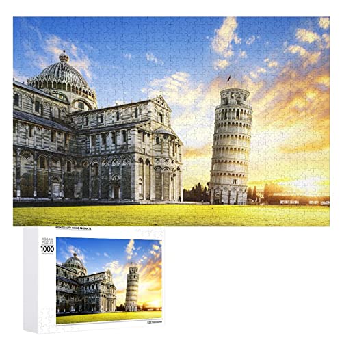 Puzzle mit Schiefer Turm von Pisa in der Dämmerung Cover