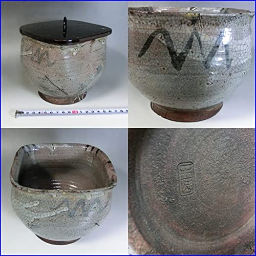 Amazon.co.jp: 水指古い鼠志野 漆器蓋 花紋 四角 お茶道具 時代物 骨董  